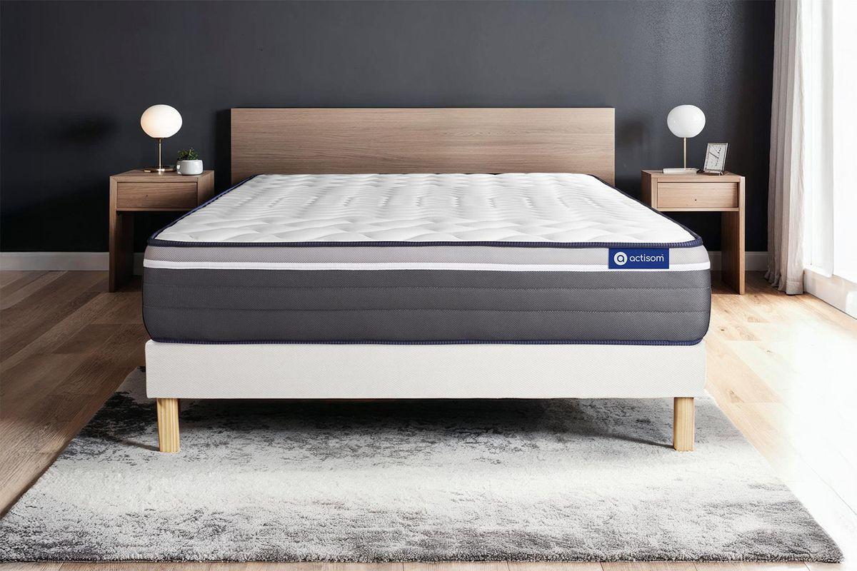 BETT Actiflex plus Taschenfederkern und Memory-Schaum 80 x 200 cm h4 - Kit Bettgestell Weiß - Beige/Weiß, Karton/Holz (80/200cm) - ACTISOM