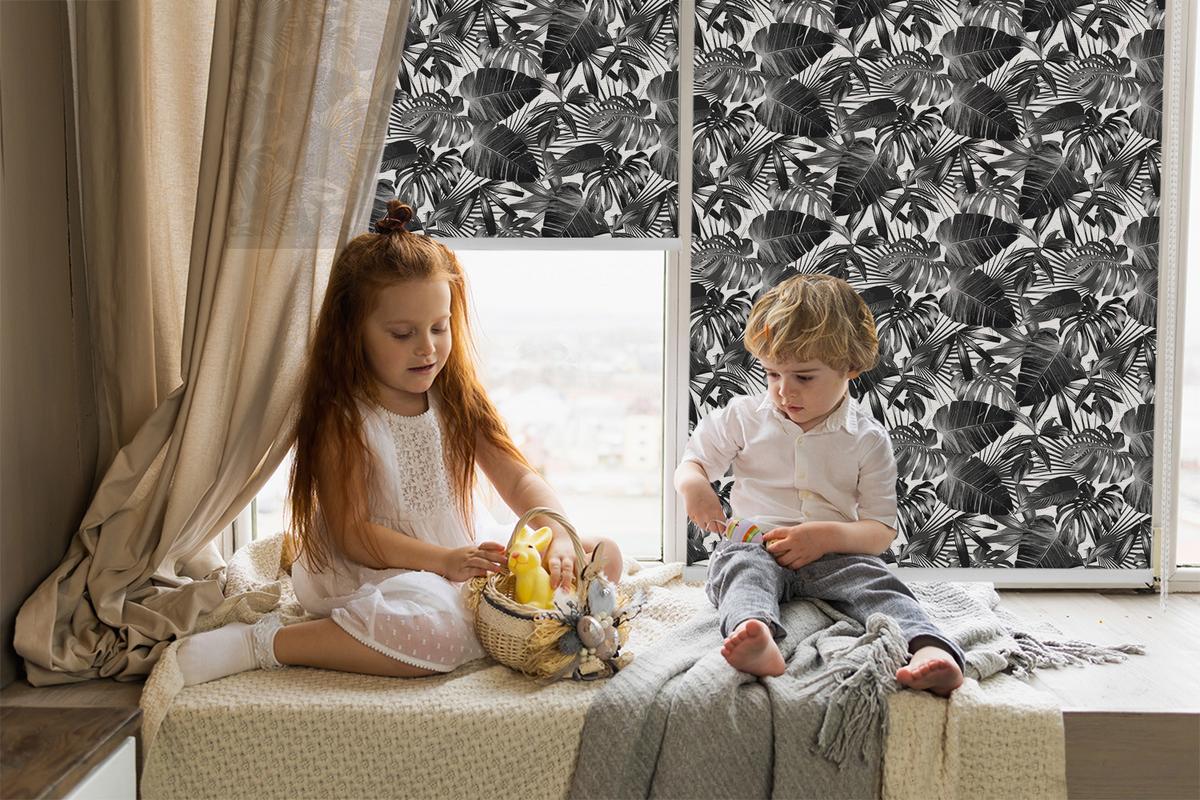 INNENROLLO - Fensterrollo - Rollo - 100x140 cm - Graue Blätter - Grau, Kunststoff (100/140/0.5cm) - TULUP