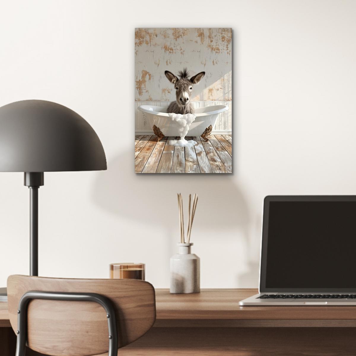 METALLBILD Esel - Tiere - Badewanne - Schaumstoff 20x30 cm - Weiß, Metall (20/30cm) - MuchoWow