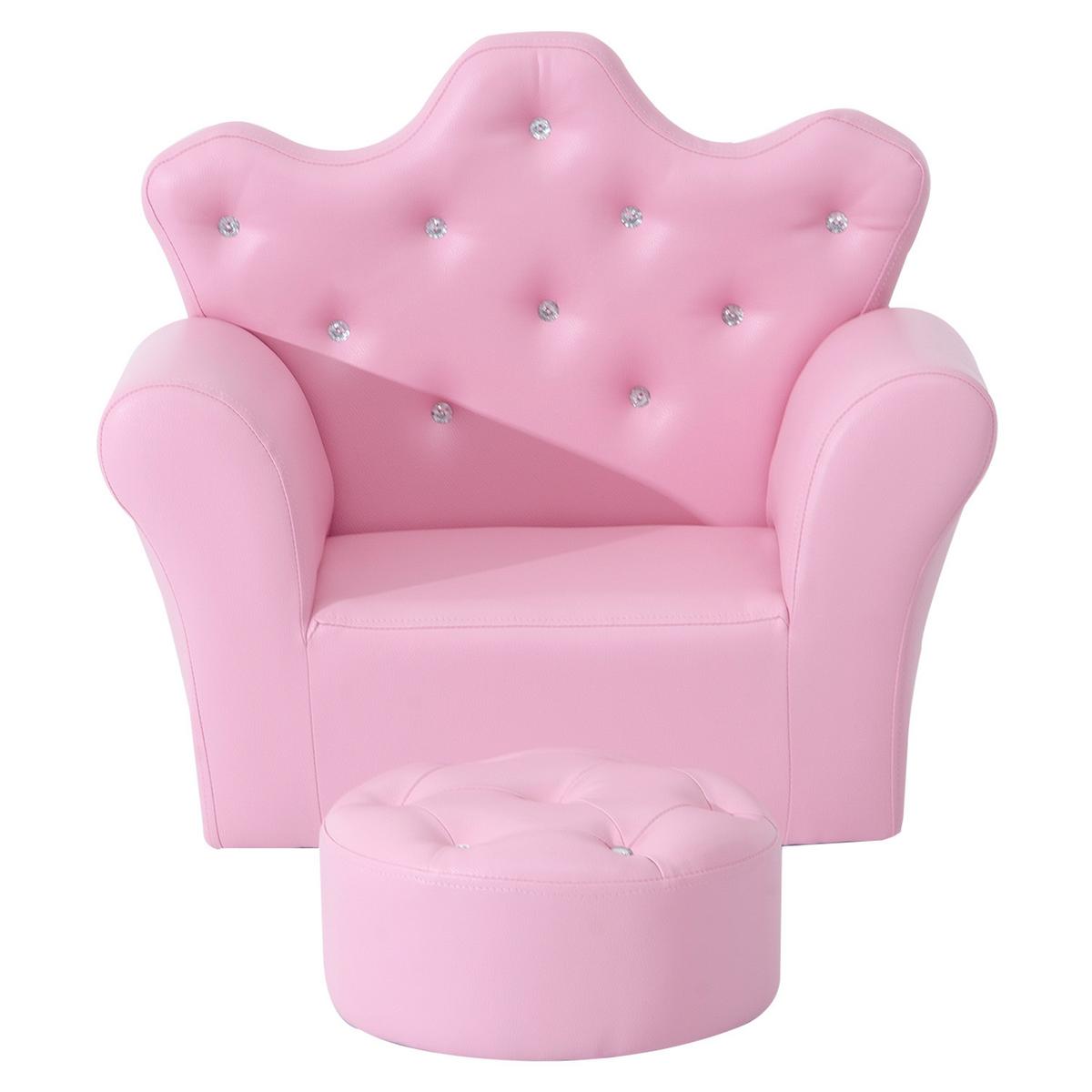 KINDERSOFA mit Ottomane Kindersessel Softsofa mit Kristallknöpfen Hocker Rosa - Rosa, Holz (405/49/58cm) - HOMCOM