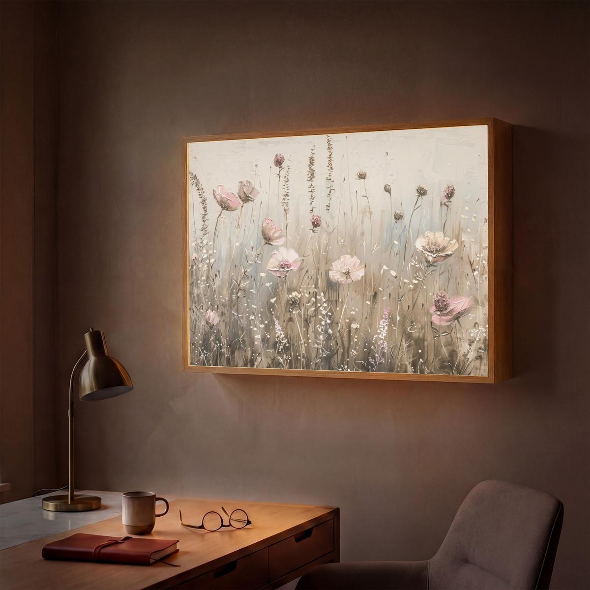 WANDLEUCHTE MIT AKKU Blumen - Rosa - Modern - Beige 90x60 cm - Altrosa, Holzwerkstoff (90/60/8cm) - OnlyWow