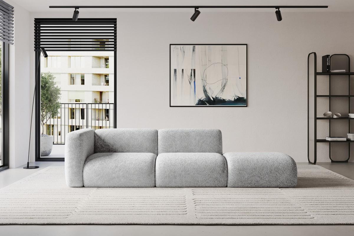 SOFA Ottomane Links MIRA-S3 296x89x70 Grau Velours - Schwarz/Grau, Holzwerkstoff/Kunststoff (296/70/89cm) - ALTDECOR