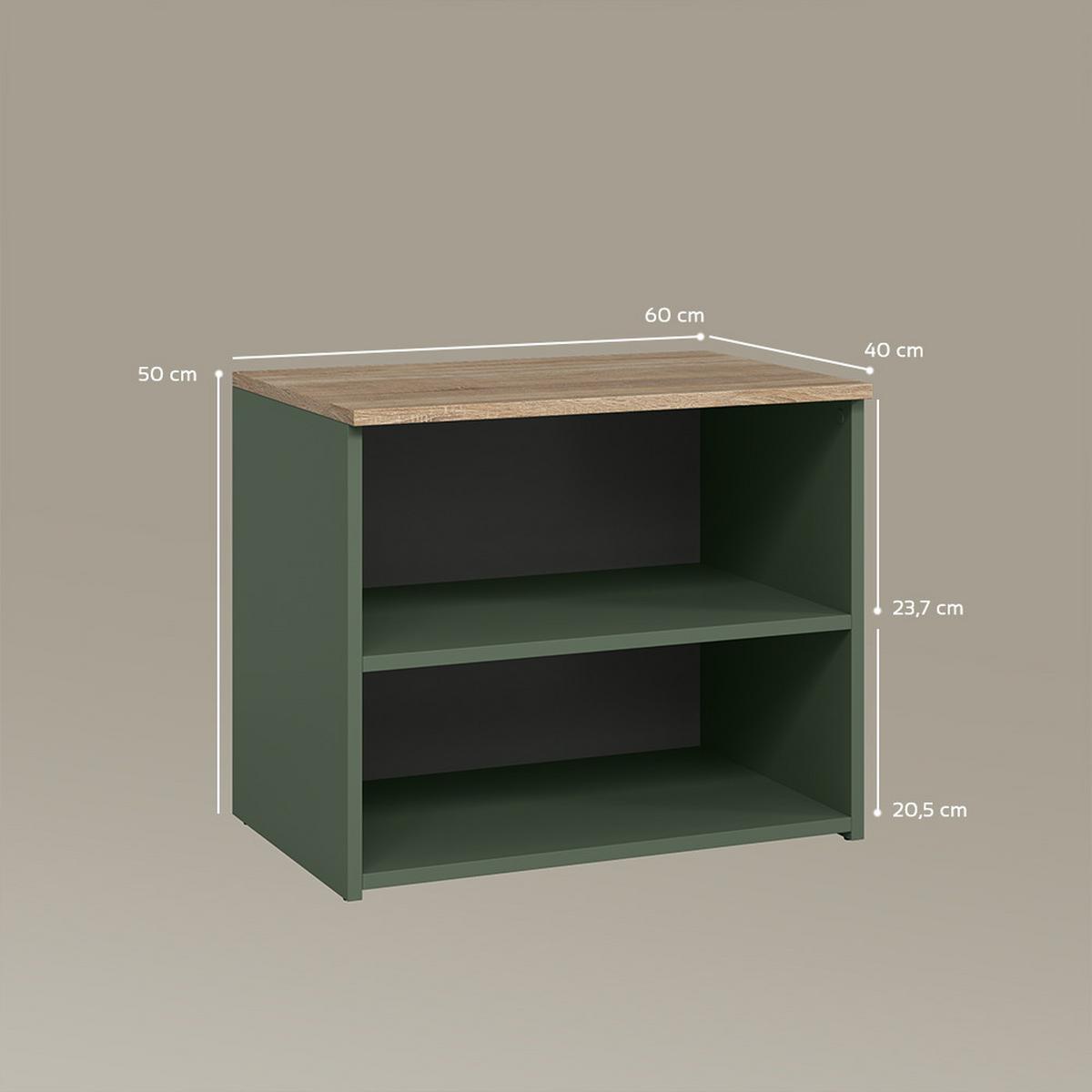 LOWBOARD Piave Grün 60 x 50 cm mit 2 Fächern - Grün, Holzwerkstoff (60/50/40cm) - Livinity®