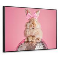 LEINWAND Bilder mit Rahmen - Schleife - Discoball - Kaninchen - 80x60 - Pink, Textil (80/60cm) - MuchoWow