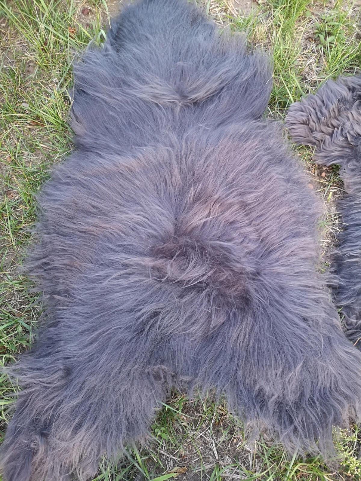LAMMFELL Öko Schaffell grau langhaar 2. Wahl Teppich ca. 105 cm - Dunkelgrau/Grau, Fell (60/105cm) - Provellus