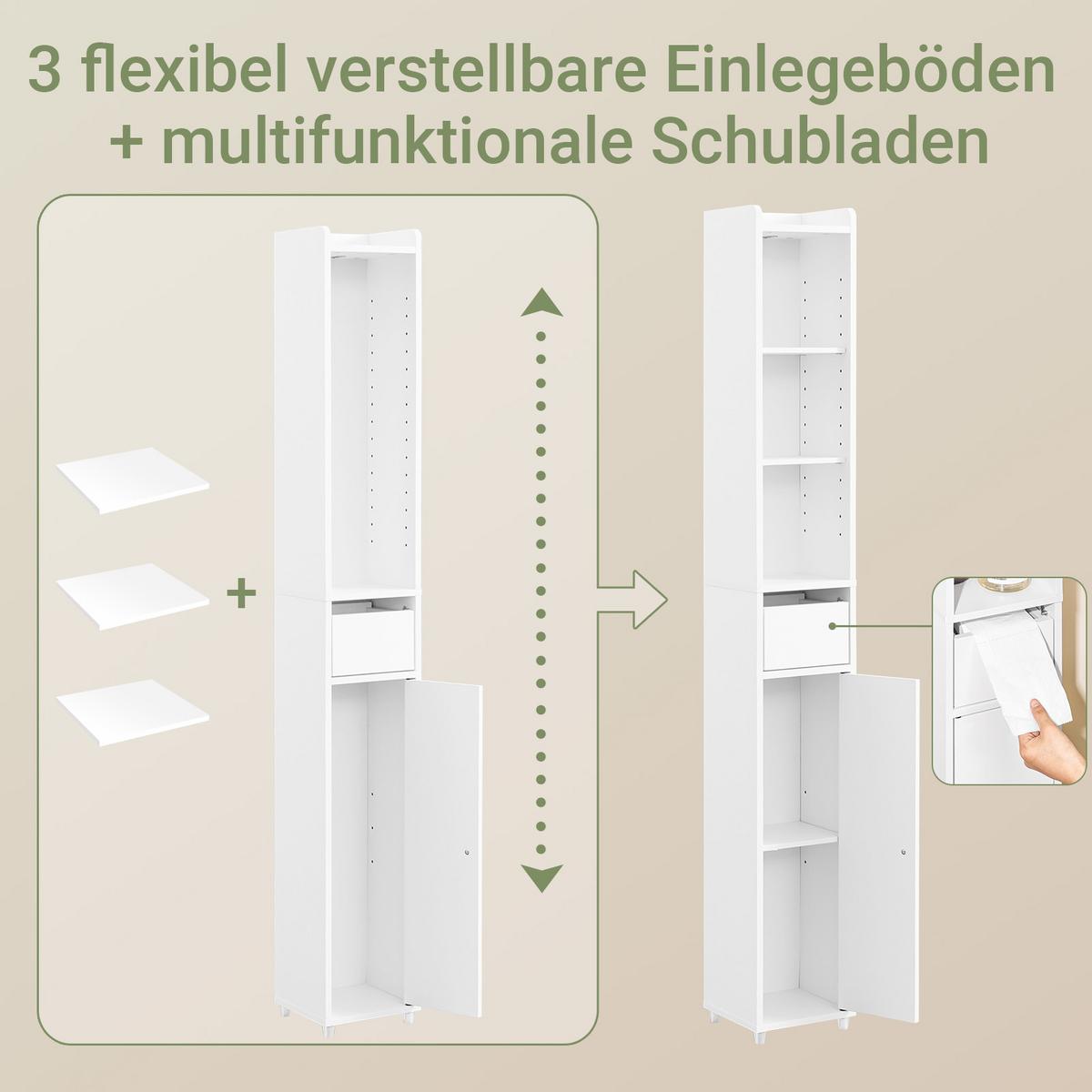HOCHSCHRANK schmal Weiß, 20x20x145cm - Weiß, Holzwerkstoff (20/145/20cm) - SoBuy