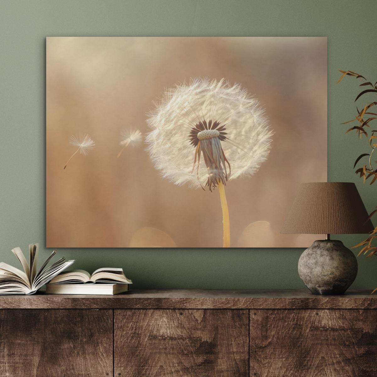 AKUSTIKBILD Löwenzahn - Beige - Natur - Blume Gemälde 80x60 cm - Hellbraun, Kunststoff (80/60/0.9cm) - MuchoWow