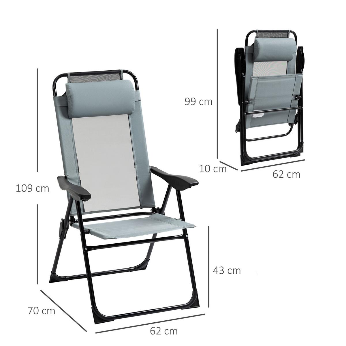 KLAPPSTUHL mit verstellbarer Rückenlehne Armlehne, 2er-Set, Stahl, Oxford, Grau - Grau, Metall (70/109/62cm) - Outsunny