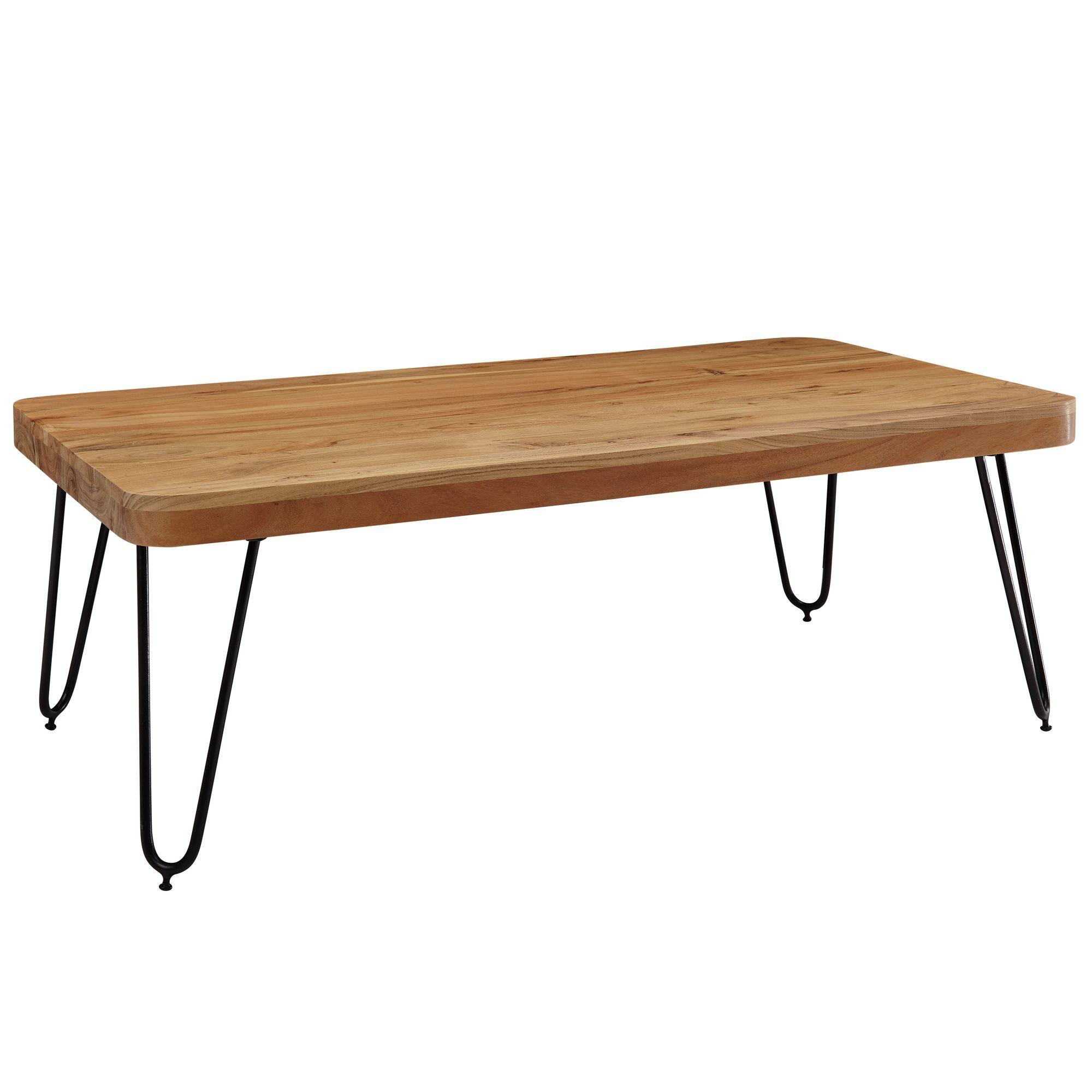COUCHTISCH BAGLI aus Massivholz mit Design Metallbeinen im Landhaus-Stil, Akazie 60x115x40 cm - Schwarz/Akaziefarben, Holz/Metall (115/60/40cm) - KADIMA DESIGN