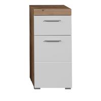 BADSCHRANK weiß Hochglanz, Asteiche 37 x 79 cm, Badezimmer Kommode modern - Eichefarben/Weiß, Holzwerkstoff/Kunststoff (37/79/31cm) - Top.Furn