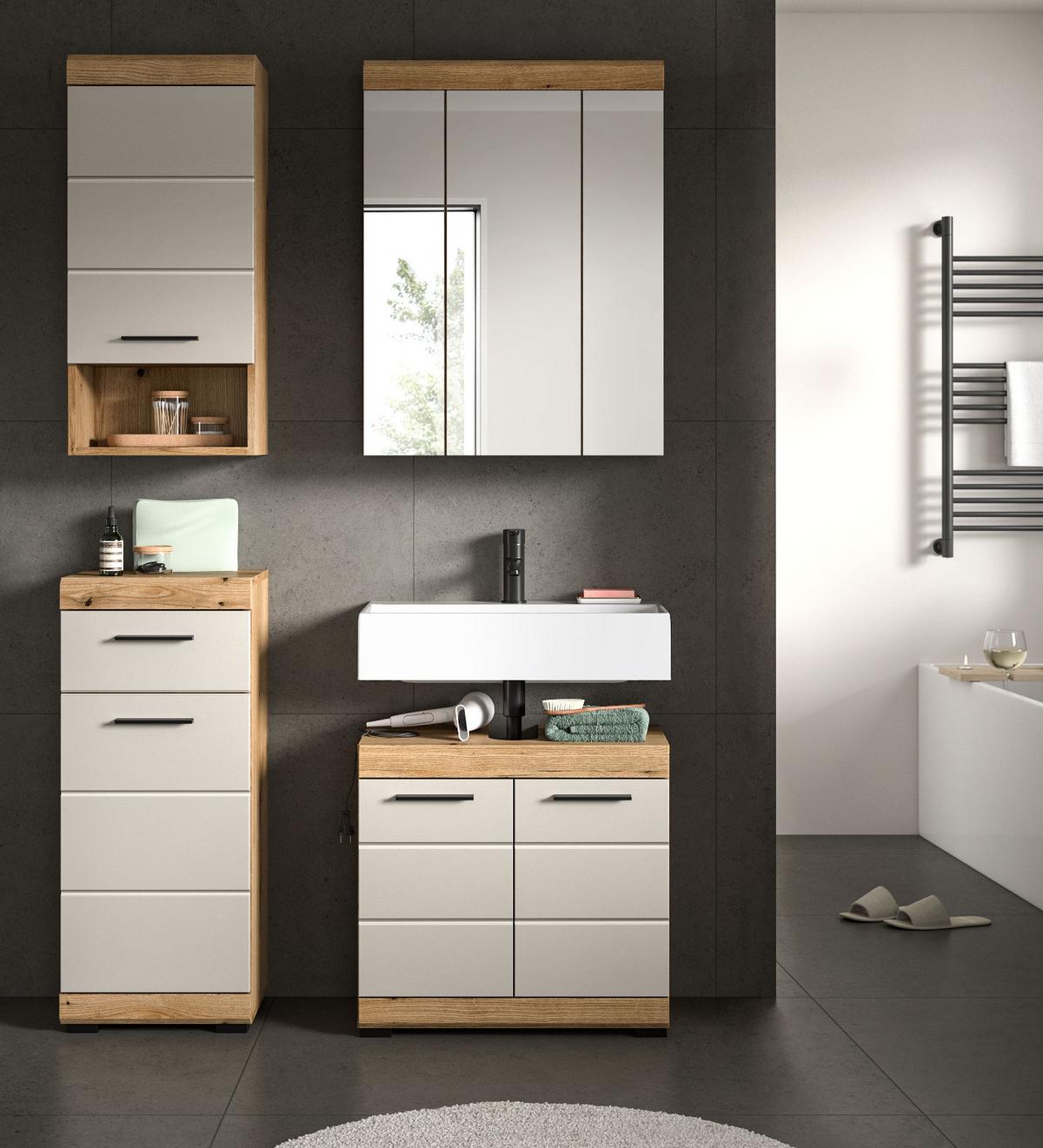 HÄNGESCHRANK Sand Kaschmir, Evoke Eiche, Badschrank hängend 37 cm - Kaschmir/Eichefarben, Holzwerkstoff/Kunststoff (37/79/24cm) - Inn.Furn