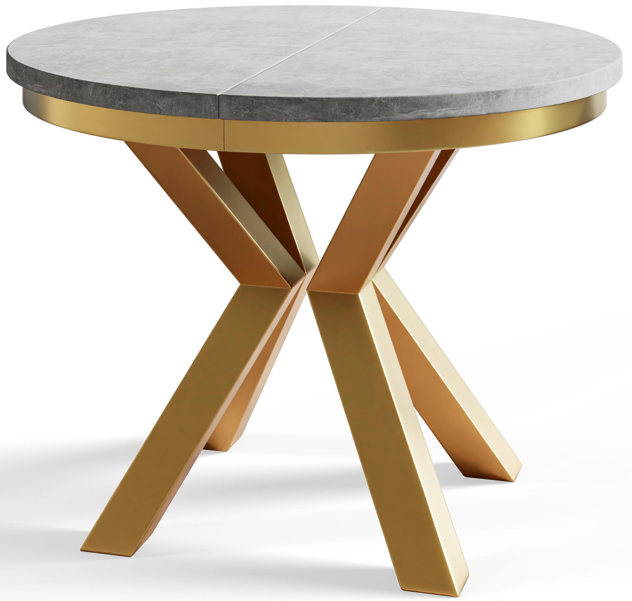 ESSZIMMERTISCH LOFT, ausziehbarer Tisch 120 cm/200 cm, Farbe: Grau, mit Metallbeinen in Farbe Gold - Goldfarben/Grau, Holzwerkstoff (120/120/76cm) - Alpi-Möbel
