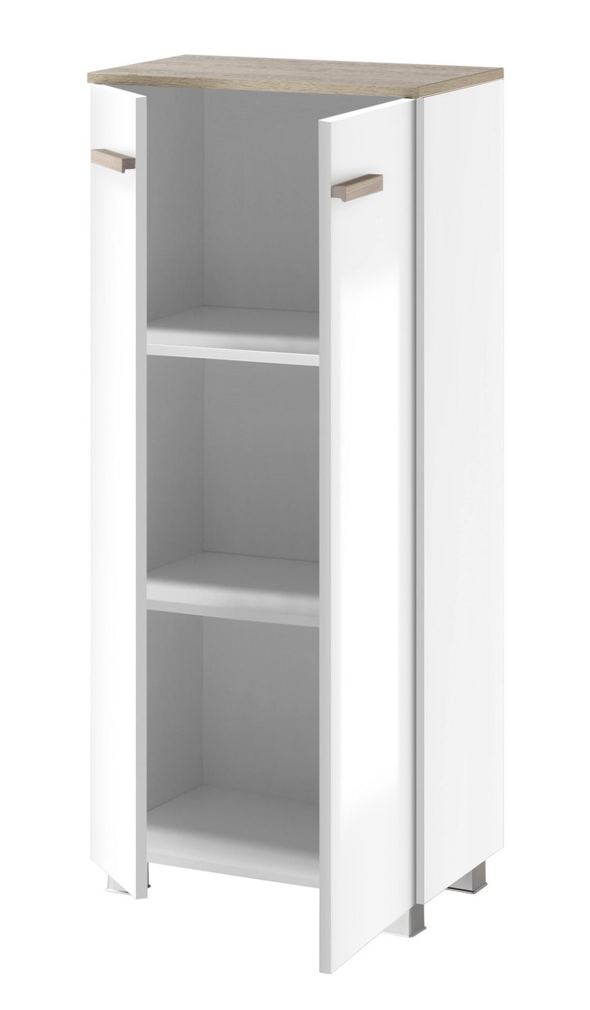 BAD-KOMMODE weiß Lack Hochglanz, Eiche, Midischrank hängend, stehend 51 x 110 cm - Weiß Hochglanz/Eichefarben, Holzwerkstoff/Kunststoff (51/115/30cm) - Furn.Design