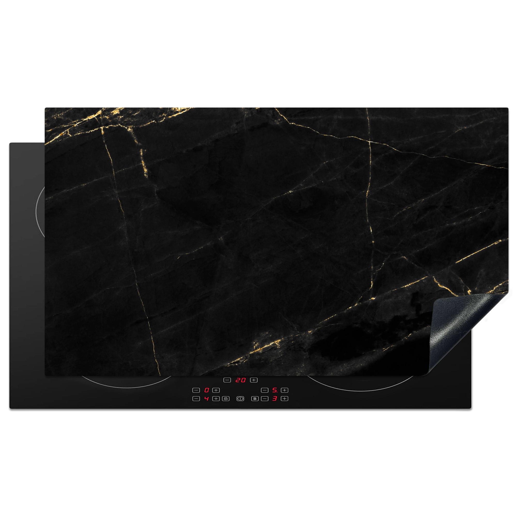 HERDABDECKPLATTE Marmor - Schwarz - Gold - Chic - Marmoroptik - Design Induktionsschutz 91.6x52.7 cm - Schwarz, Kunststoff (91.6/52.7/0.2cm) - MuchoWow