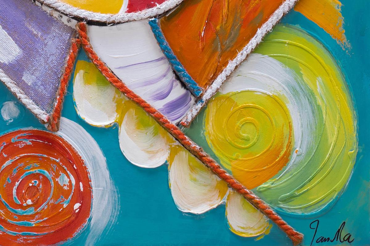 ACRYLBILD HANDGEMALT 80/80 cm - Blau/Gelb, Holz/Textil (80/80cm) - KUNSTLOFT