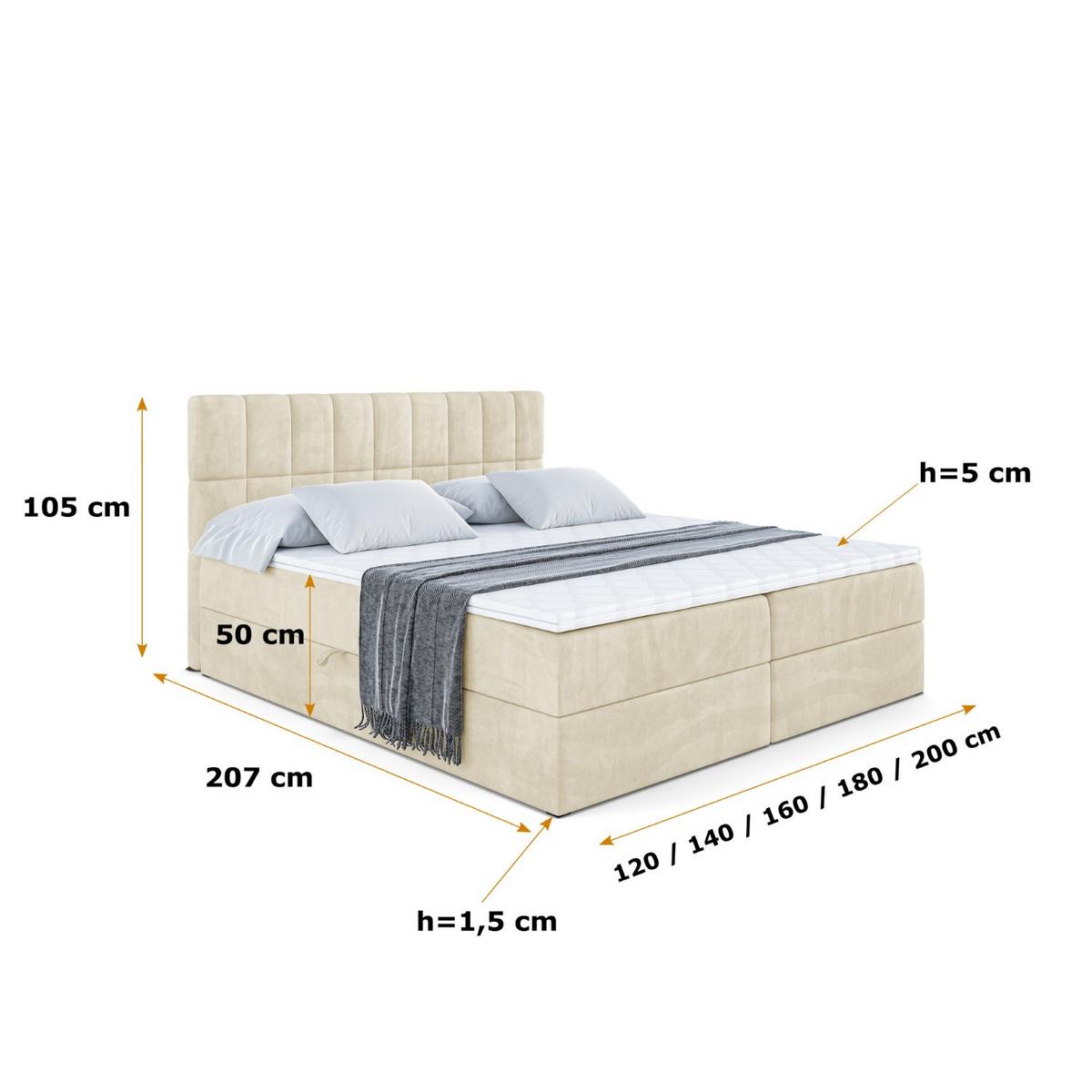 BOXBETT mit Matratze H4 und Lattenrost - MIAMI - 140x200 cm - H4 - Beige - Beige, Holzwerkstoff (140/200cm) - ALTDECOR