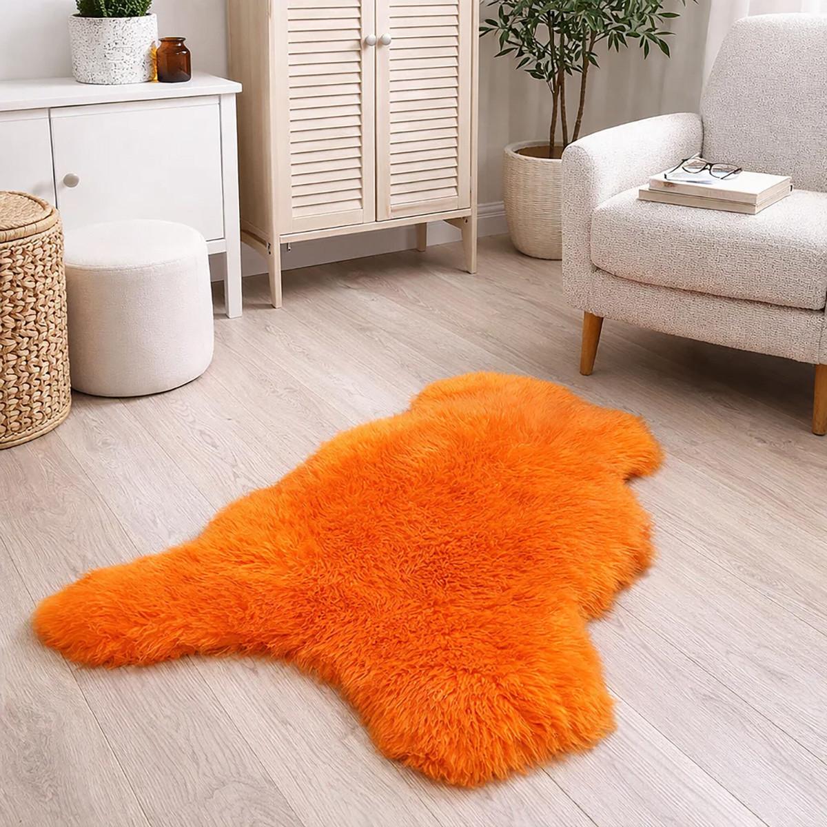 FELL Öko Lammfell Schaffell Orange Mandarine ca. 110 cm - Orange, Fell (60/110cm) - Provellus