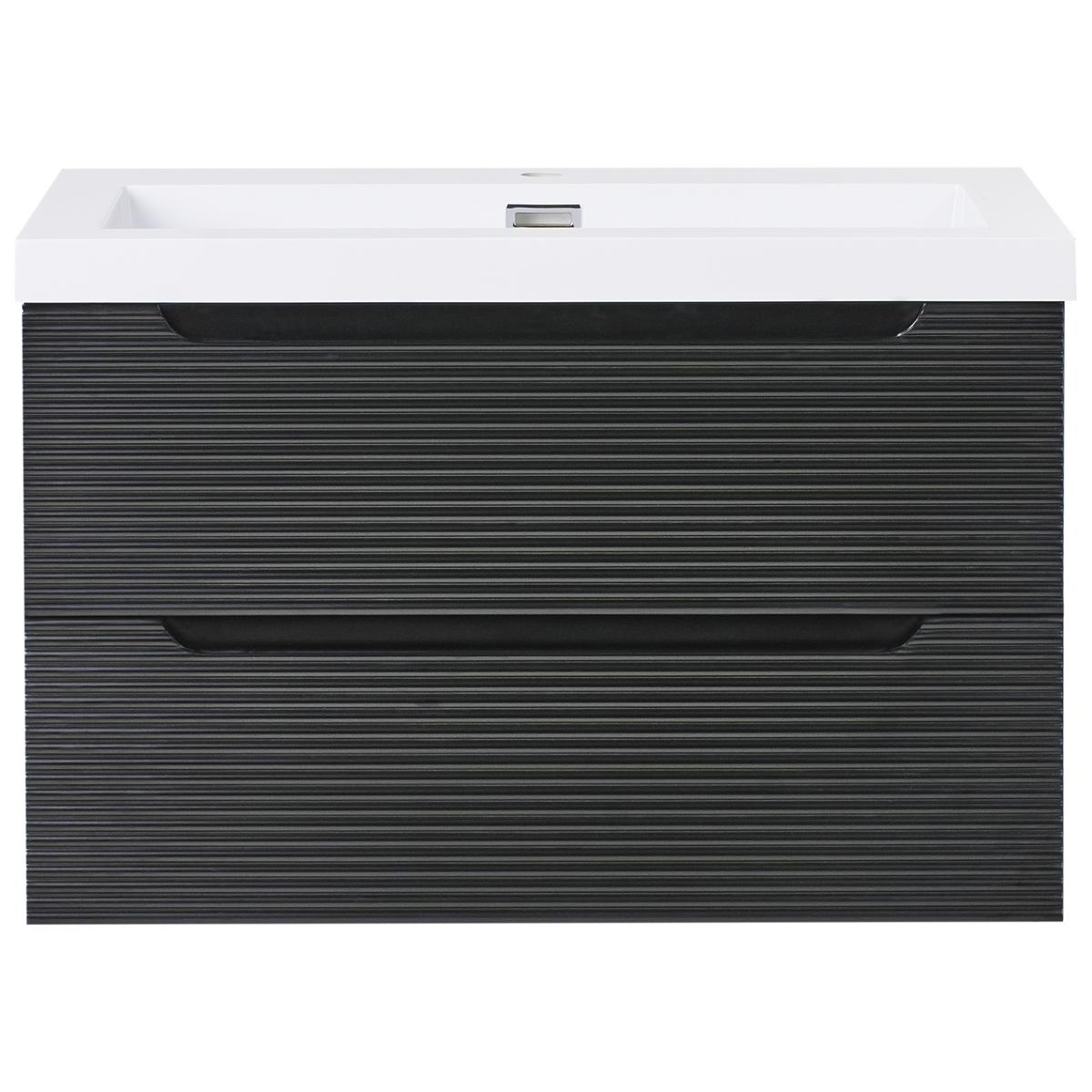 WASCHBECKENUNTERSCHRANK wandmontiertk mit Waschbecken Schwarz Makana - Schwarz, Holzwerkstoff (80/45/93cm) - Beliani