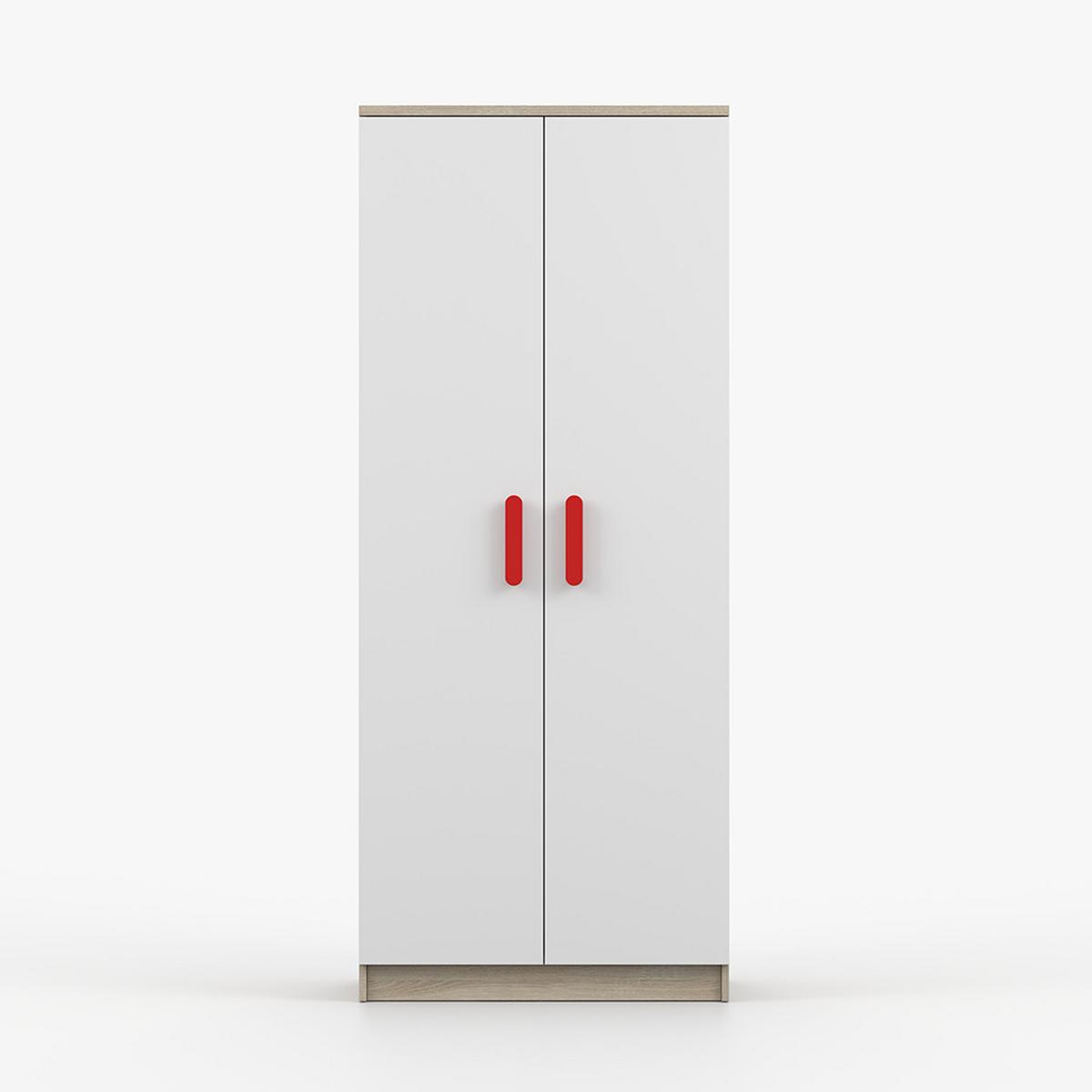DREHTÜRENSCHRANK 80/192/50 cm 2-türig Jonas III 06 Sonoma Eiche/Weiß + rote Griffe - Rot/Weiß, Holz/Holzwerkstoff (80/193/50cm) - imoebel24