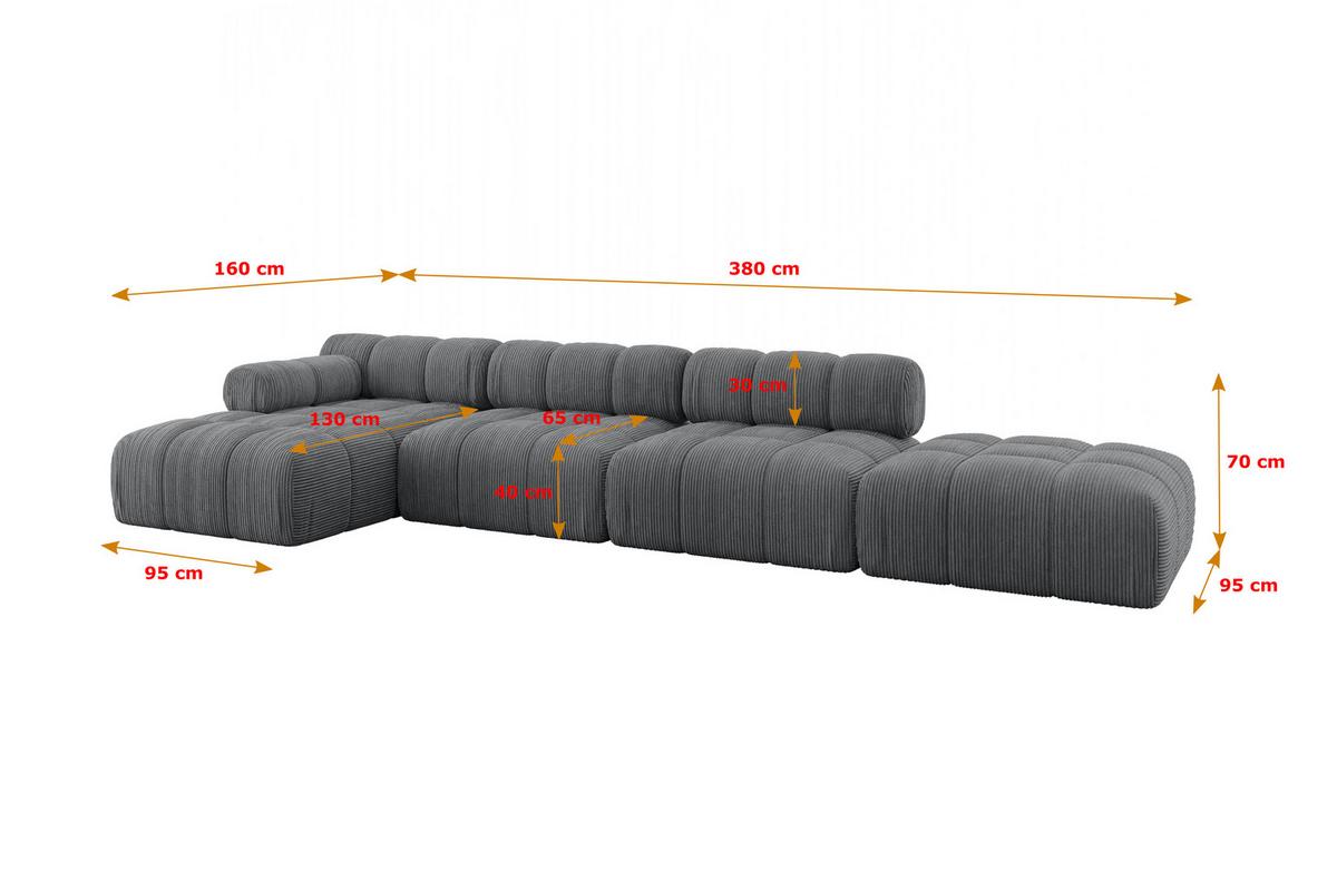 ECKSOFA modulares Sofa Lizur-L2 - 380x160x70 cm Dunkelgrau Cord - Dunkelgrau, Holzwerkstoff/Textil (380/160cm) - ALTDECOR