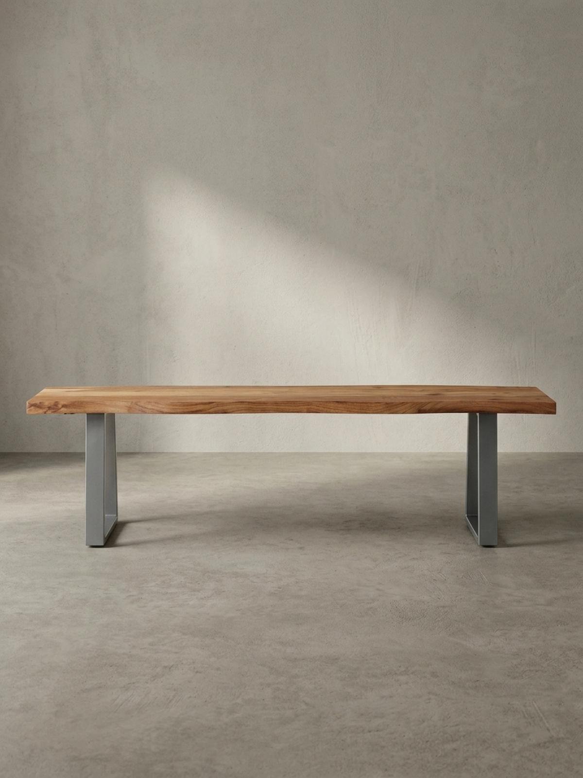ESSZIMMERBANK Massivholz Metall Baumkante Chromgestell, Akazie 140x40x46 cm - Silberfarben/Braun, Holz/Metall (140/46/40cm) - KADIMA DESIGN
