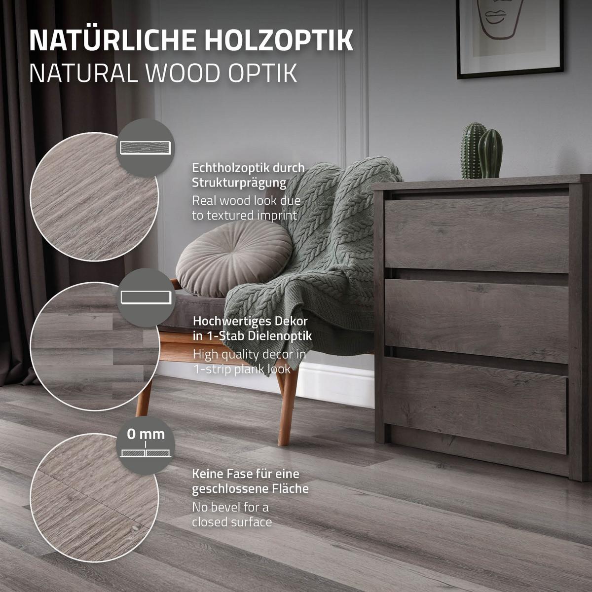 VINYLBODEN selbstklebend 2,23m²/16 Dielen Kiefer Grau - Hellgrau, Kunststoff (91.5/15.3/0.2cm) - ML-DESIGN