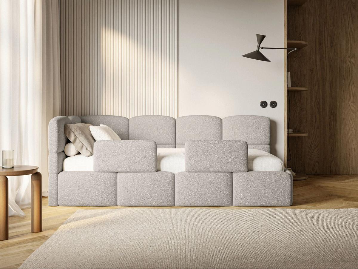 JUGENDBETT Cloudy links mit Rausfallschutz Bouclé Greige - Taupe, Kunststoff/Textil (90/200cm) - Selsey