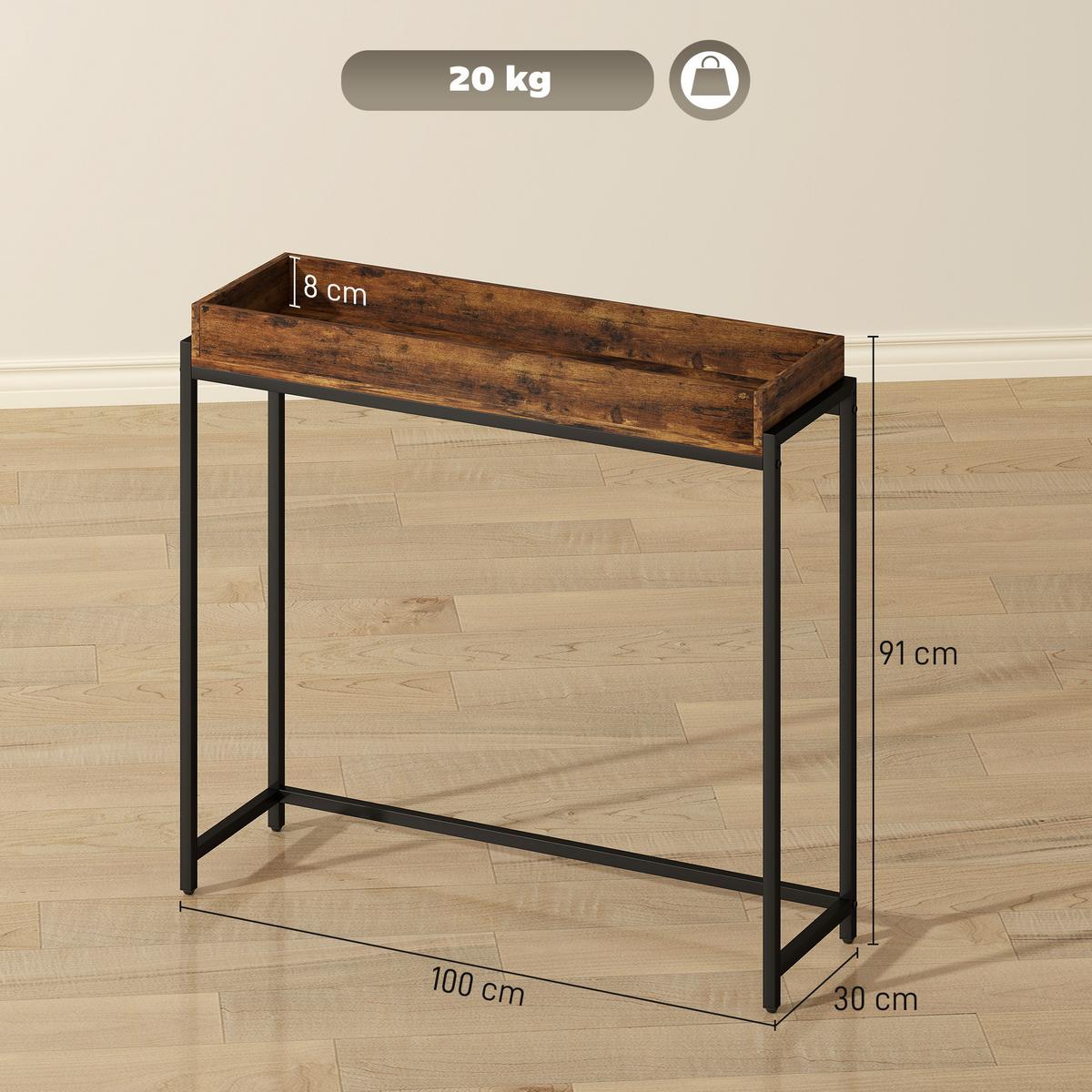 KONSOLENTISCH mit Geländer, Braun - Schwarz/Braun, Metall (100/30/91cm) - HOMCOM
