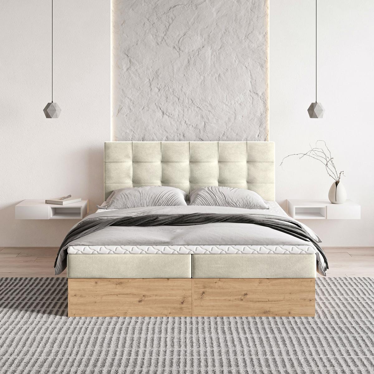 BOXBETT MOLVEN 140x200 cm mit Matratze und Topper - Creme - Creme, Holz (140/200cm) - MASSENO