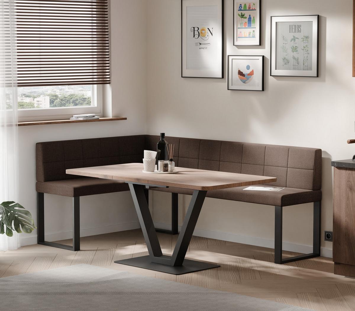 ECKBANK links SANA U Webstoff gesteppt, 128/168 cm Braun - Braun, Textil/Metall (128/168cm) - Idohome
