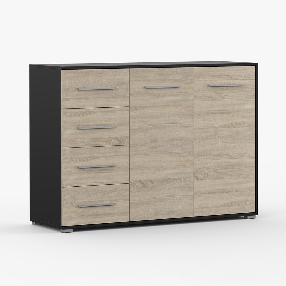 KOMMODE Frida 01 2D4S Schwarz/Sonoma 135 cm - Alufarben/Schwarz, Holzwerkstoff/Kunststoff (135/95/45cm) - imoebel24