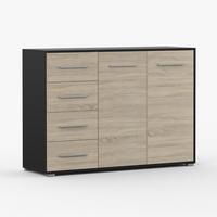 KOMMODE Frida 01 2D4S Schwarz/Sonoma 135 cm - Alufarben/Schwarz, Holzwerkstoff/Kunststoff (135/95/45cm) - imoebel24
