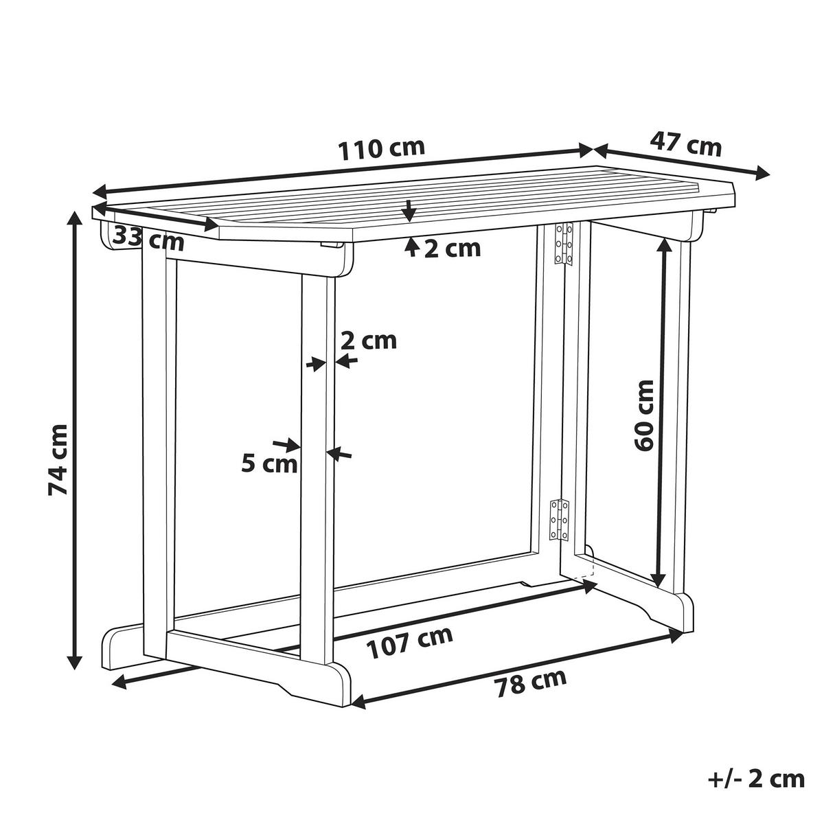 GARTENTISCH 110/47 cm Massivholz Heller Holzfarbton Treia - Hellbraun, Holz (47/110/74cm) - Beliani