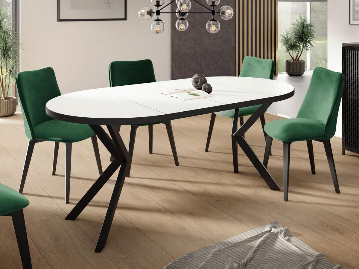 ESSTISCH Vincento runder ausziehbar, Weiß 100-180/100/76 cm - Schwarz/Weiß, Holzwerkstoff/Metall (100/180/76cm) - WFL GROUP
