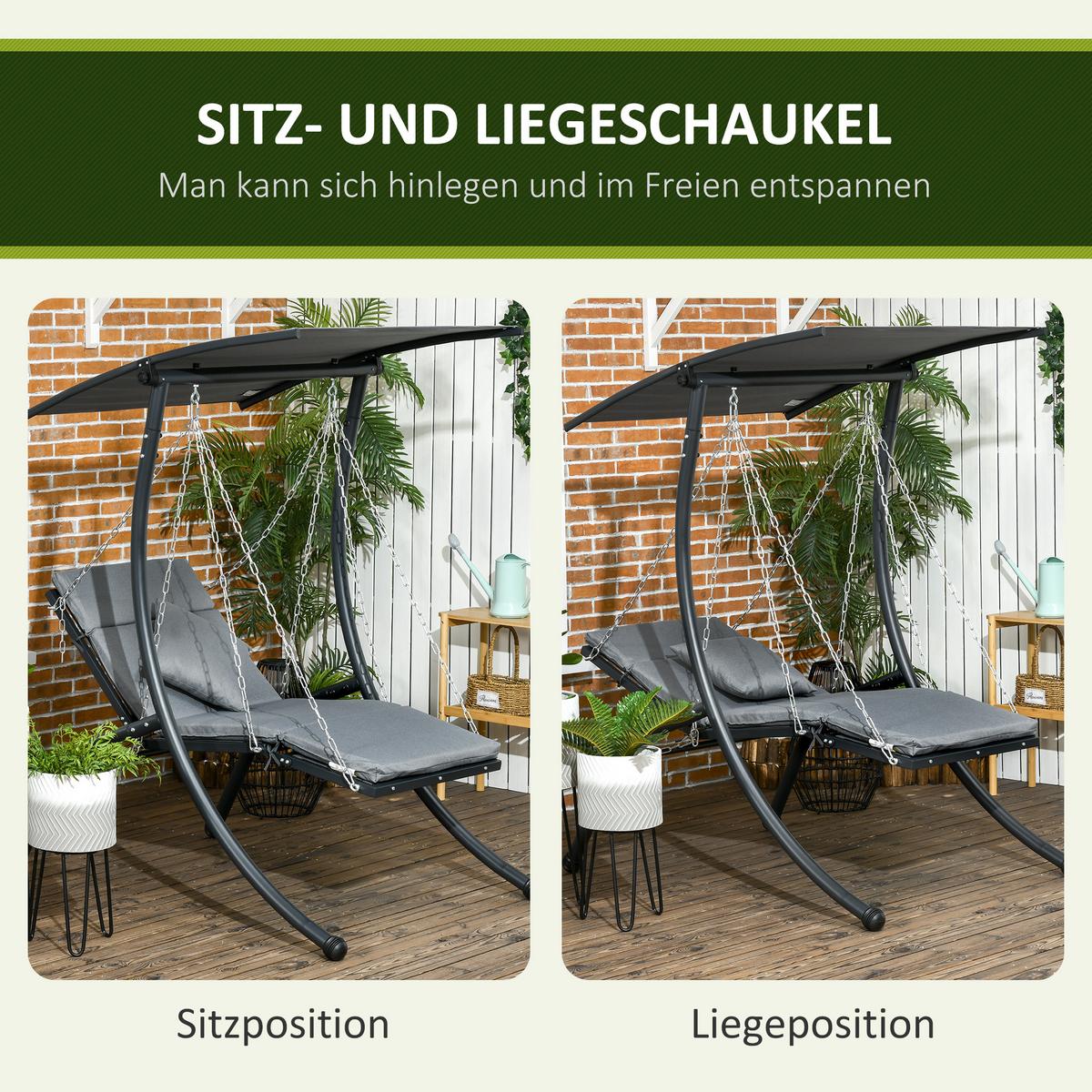 HOLLYWOODSCHAUKEL, 108 x 145 cm x 169 cm, Stahl, Dunkelgrau - Dunkelgrau, Metall (145/169/108cm) - Outsunny