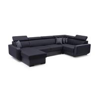 WOHNLANDSCHAFT PALAZZO Schwarz Geflochtener Stoff mit Schlaffunktion - Schwarz, Holz (337/97/184cm) - MASSENO