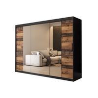 SCHWEBETÜRENSCHRANK 200/250/62 3-türig - Eichefarben/Schwarz, Holz/Kunststoff (250/200/62cm) - MÖBEL KRYSPOL