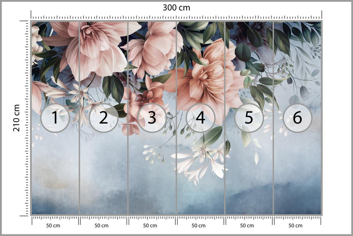 FOTOTAPETE für Schlafzimmer Blumen Blätter Pflanzen Natur 300x210 - Rosa/Weiß, Papier (300/210cm) - Muralo