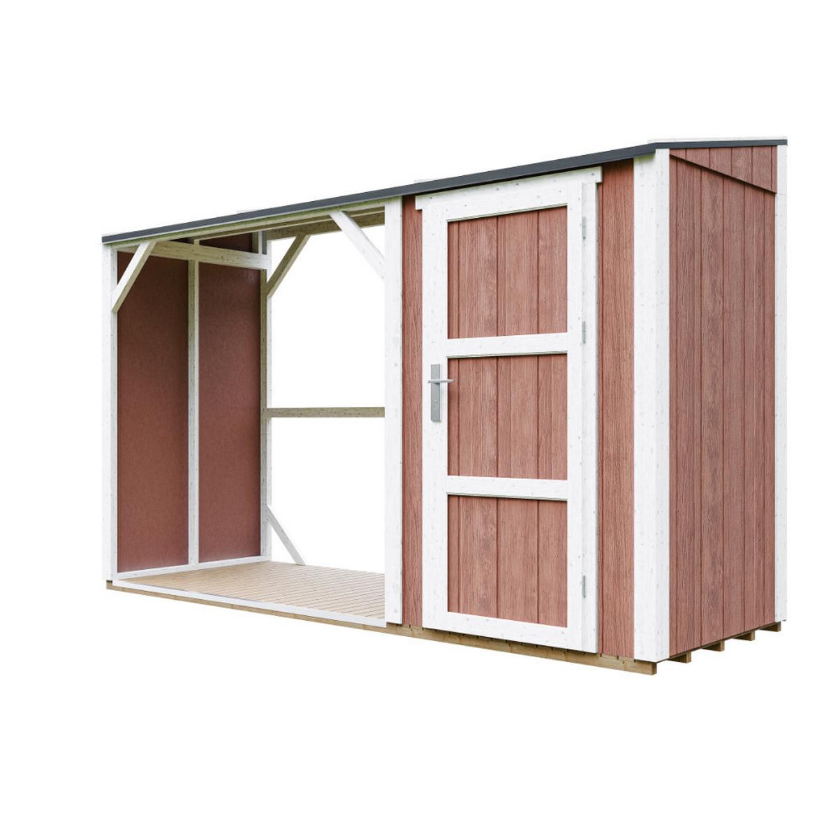 BRENNHOLZLAGER mit geschlossenem Stauraum 4,14 m² M985-REDWOOD RED - Rotbraun, Holz (120/220/345cm) - Timbela