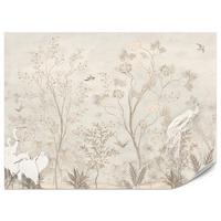FOTOTAPETE für Esszimmer Weiße Vögel Bäumen Natur Kräne Blumen 200x140 - Beige, Papier (200/140cm) - Muralo