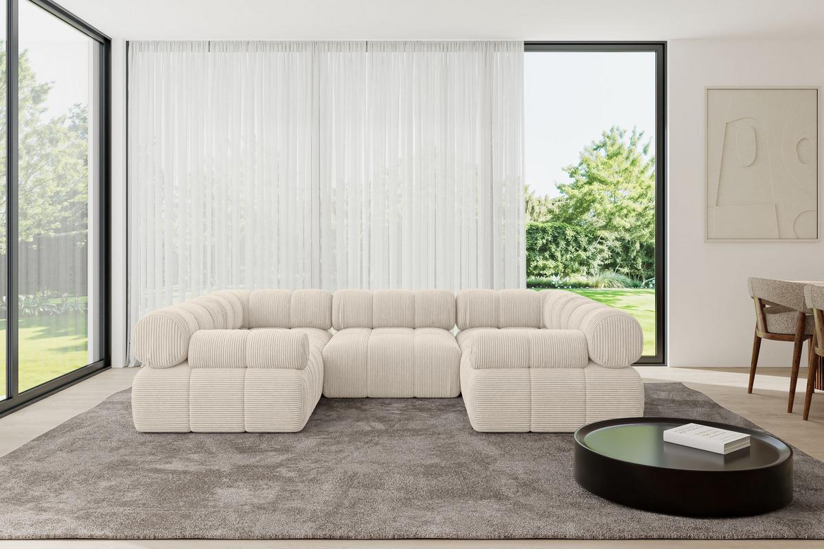 WOHNLANDSCHAFT modulares Sofa Birno-U1 - 285x190x70 cm Beige Cord - Beige, Holzwerkstoff/Textil (285/70/190cm) - ALTDECOR