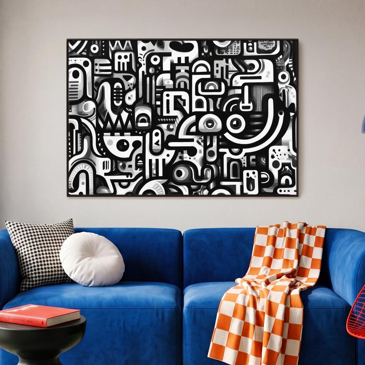 LEINWAND Bilder mit Rahmen - Symbole - Abstrakt - Grafik - Schwarz - 90x60 - Schwarz, Textil (90/60cm) - MuchoWow