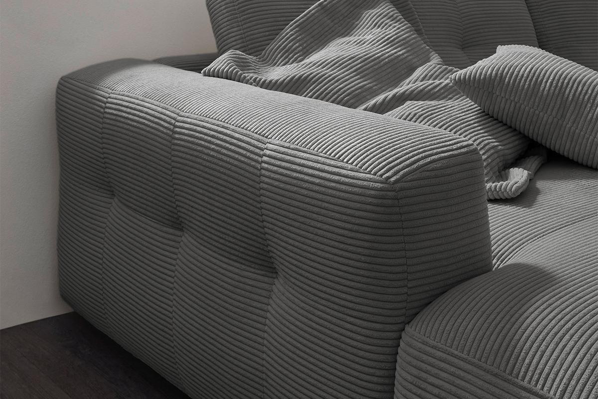 ECKSOFA XL MIKA Grau Cord - Schwarz/Grau, Kunststoff/Textil (296/167cm) - KAWOLA