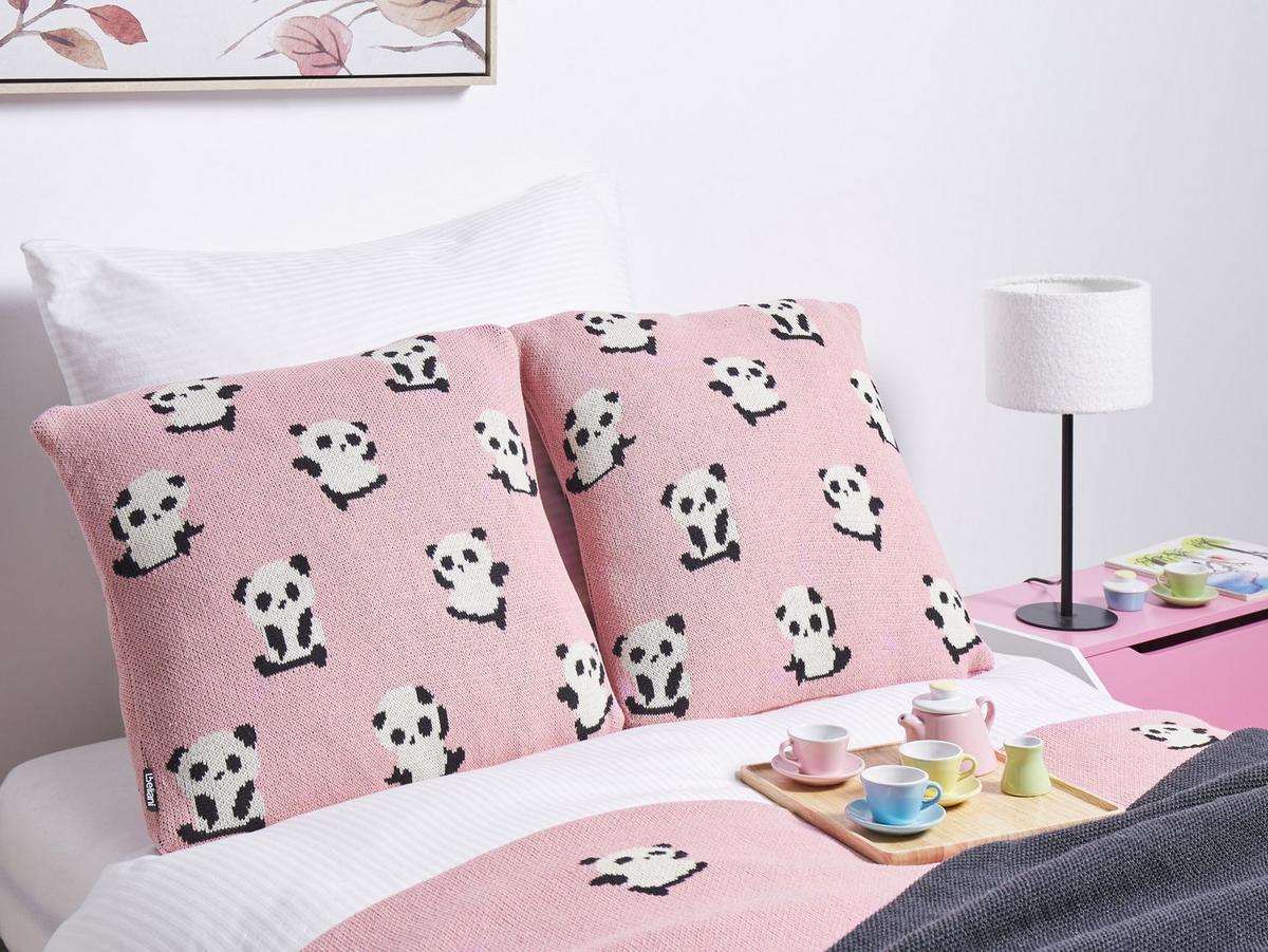 DEKOKISSEN 2er-Set Rosa 45/45 cm Talokan - Pink/Schwarz, Naturmaterialien (45/45cm) - Beliani