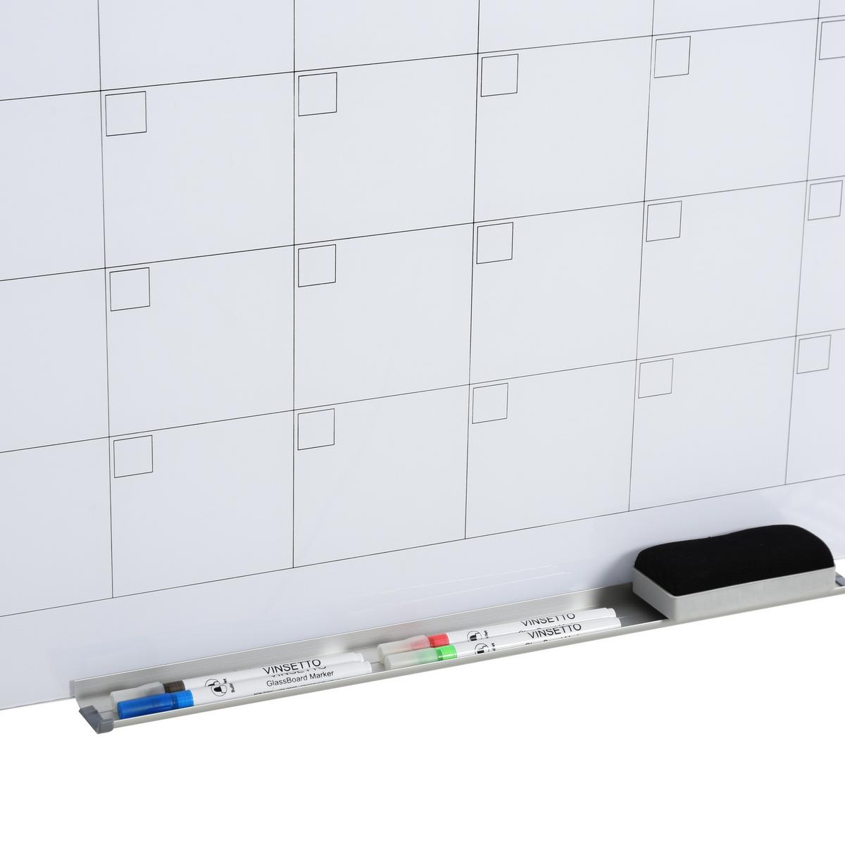 KALENDERTAFEL Glasplatte mit 4 Glasclip Planungstafel Zeitplan Weiß - Weiß, Kunststoff (60/0.2/90cm) - Vinsetto