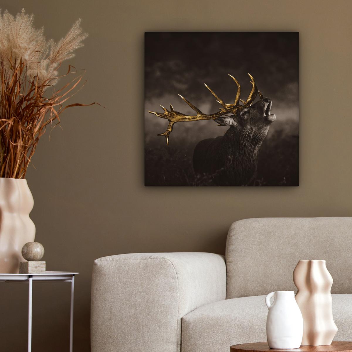 LEINWANDBILD Rotwild - Schwarz - Gold Wandbild Wohnzimmer 50x50 cm - Braun, Textil (50/50cm) - MuchoWow