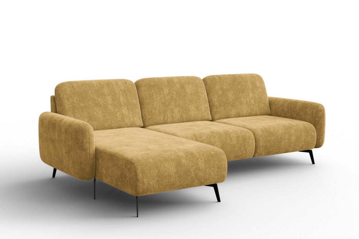 ECKSOFA FEBE 4-Sitzer LINKS, safranfarbener Chenille-Stoff - Gelb/Schwarz, Holz/Textil (264/157cm) - Wozimo