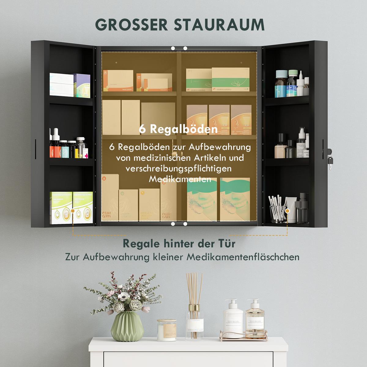 MEDIZINSCHRANK Kaltgewalzter-Stahl Schwarz - Schwarz, Metall (18/60/55cm) - Kleankin