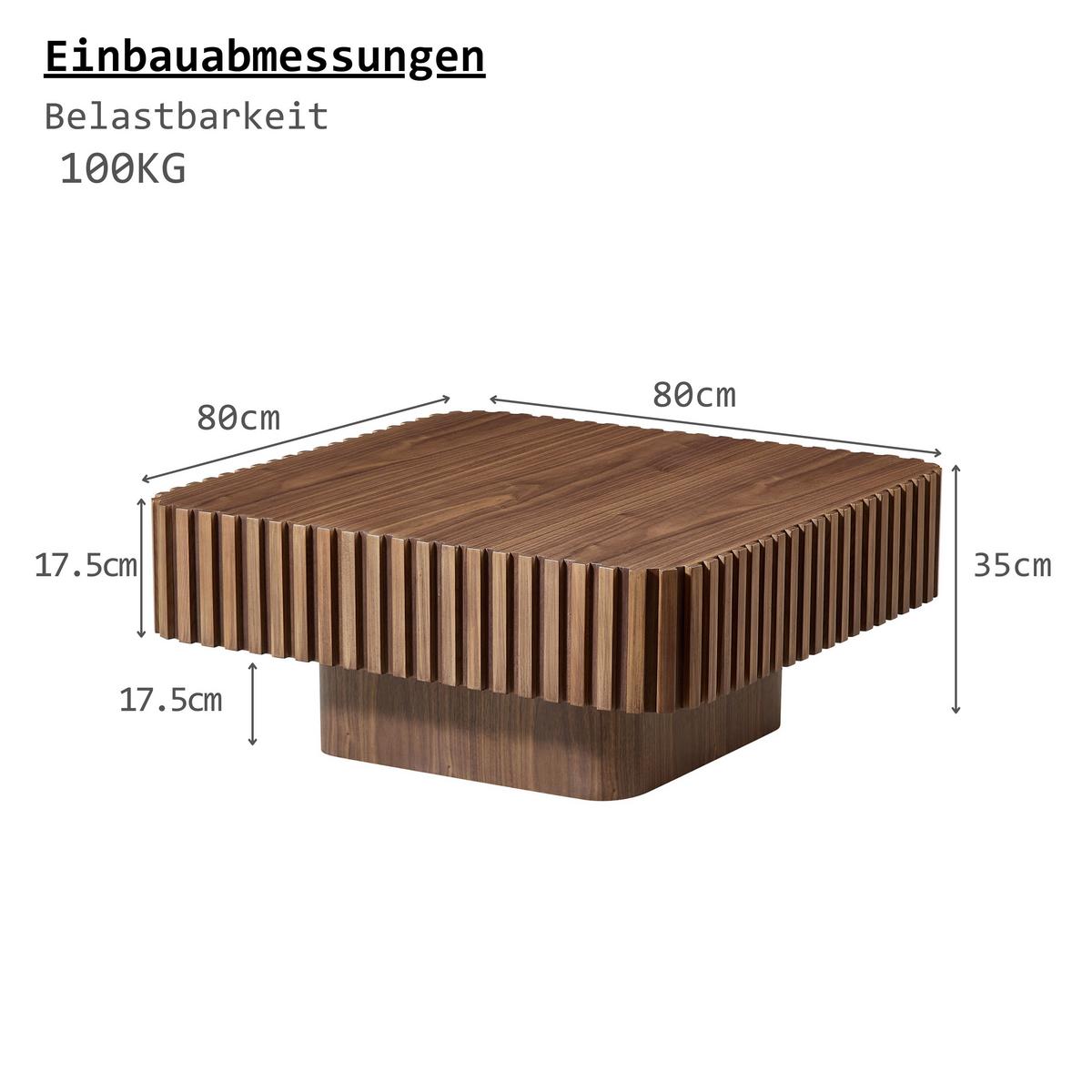 COUCHTISCH Quadratisch in Walnuss-Optik Edles Rillen-Design & Handarbeit - Walnussfarben, Holzwerkstoff (80/80/35cm) - Urban Meuble