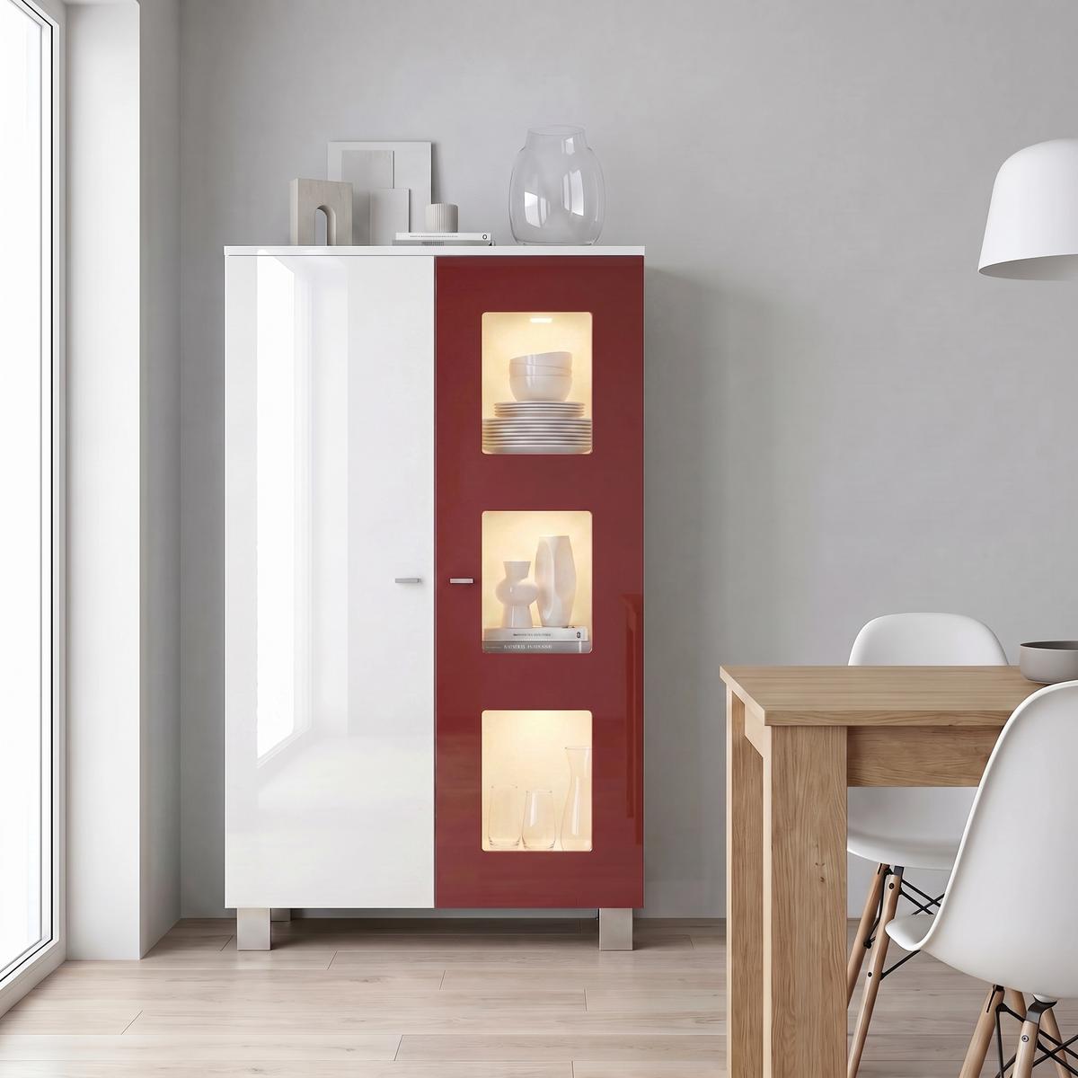 VITRINE Denjo Tür in Bordeaux Hochglanz - Bordeaux, Holzwerkstoff (71/129/35cm) - Vladon